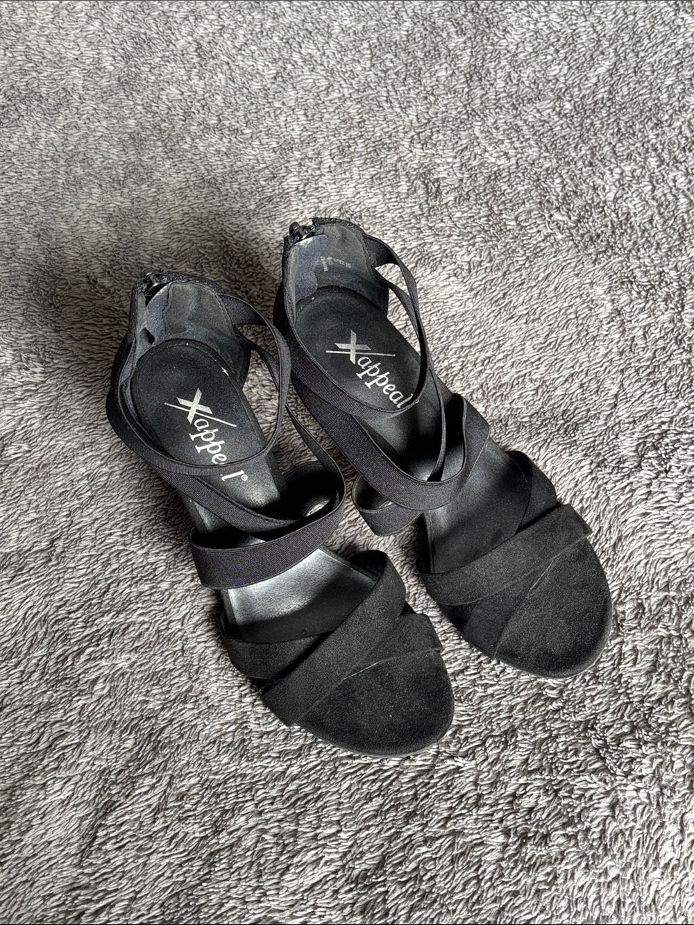 Xappeal Black Strappy Suede-Look Heeled Sandals